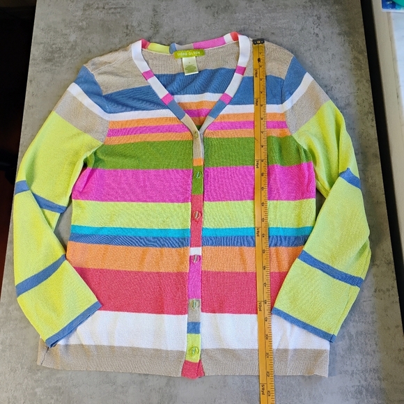 Sigrid Olsen Cardigan Sweater Womens Small Colorful Stripes Preppy Art Teacher - Picture 7 of 9